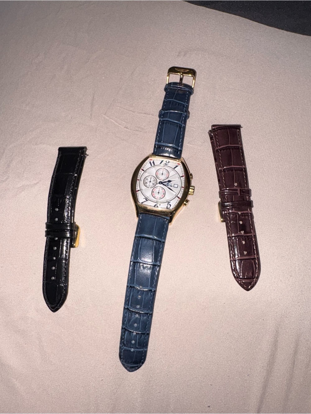 Invicta Men's Blue Leather Strap Watch with Gold-Tone Case